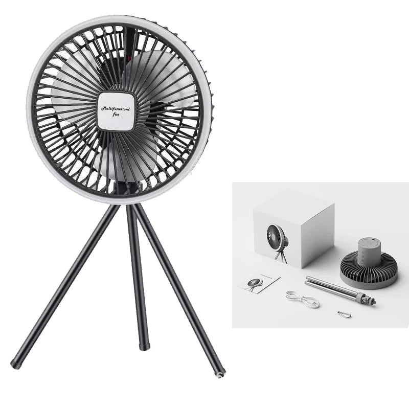 Portable 1200mAh Rechargeable Camping Fan Wireless Desktop Ceiling Circulator with Power Bank Function Electric Fan with Light f