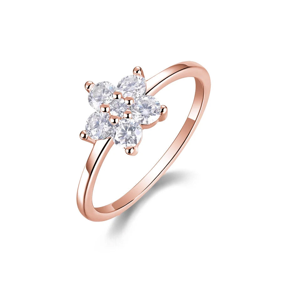 Floral Cluster Setting 0.53CTW Moissanite Ring Elegant 925 Sterling Silver & 18K Gold Plated Gift for Women