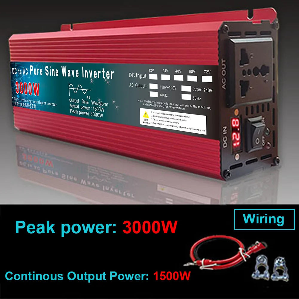 Inverter 12V 220V 1000W 2000W 3000W DC 24V 48V 60V To AC 220V Pure Sine Wave Voltage Converter Power Car Micro Inverter DIY