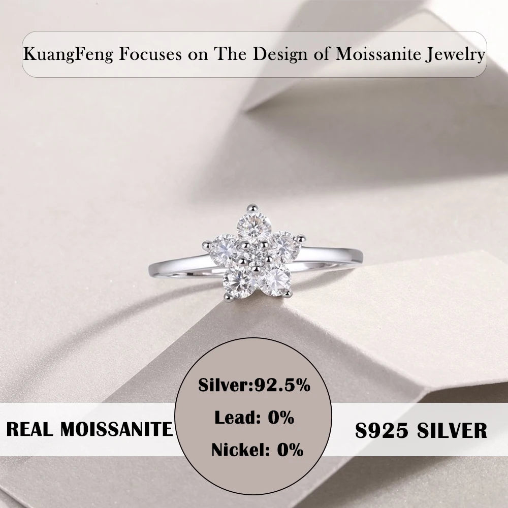 Floral Cluster Setting 0.53CTW Moissanite Ring Elegant 925 Sterling Silver & 18K Gold Plated Gift for Women