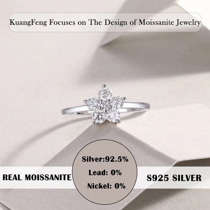 Floral Cluster Setting 0.53CTW Moissanite Ring Elegant 925 Sterling Silver & 18K Gold Plated Gift for Women