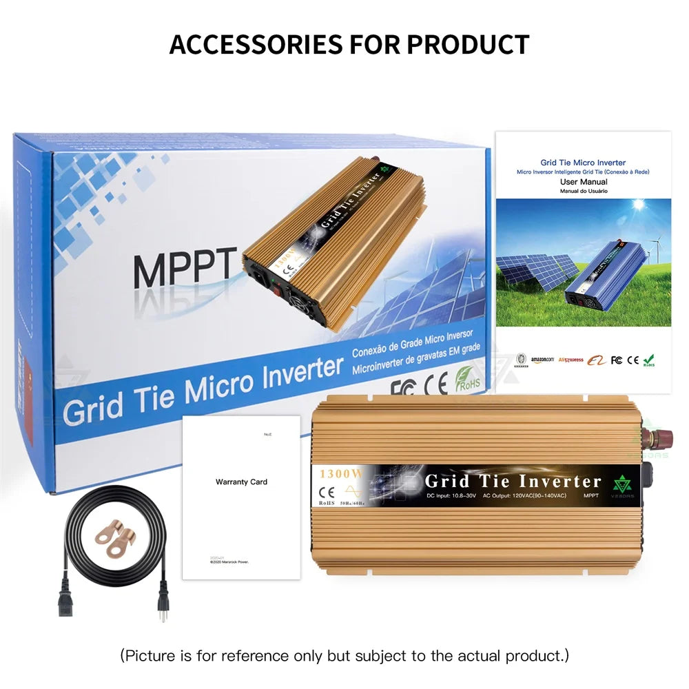 1300W Solar Home On Grid Tie Inverter 18V 36V DC MPPT Pure Sine Wave Inversor 110V 220V AC For PVGenerator Battery