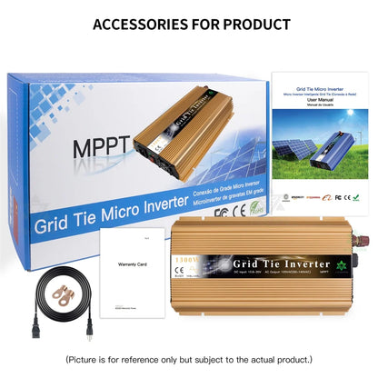 1300W Solar Home On Grid Tie Inverter 18V 36V DC MPPT Pure Sine Wave Inversor 110V 220V AC For PVGenerator Battery