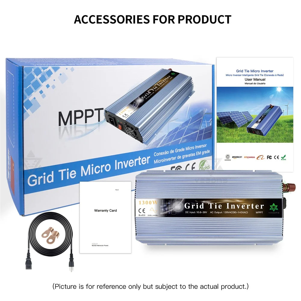 1300W Solar Home On Grid Tie Inverter 18V 36V DC MPPT Pure Sine Wave Inversor 110V 220V AC For PVGenerator Battery