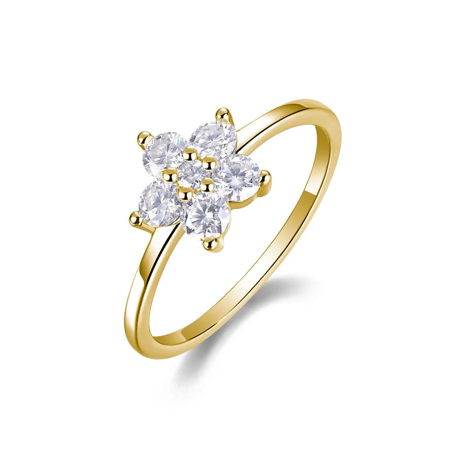 Floral Cluster Setting 0.53CTW Moissanite Ring Elegant 925 Sterling Silver & 18K Gold Plated Gift for Women