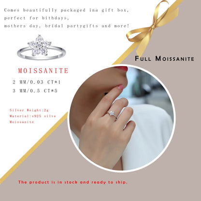 Floral Cluster Setting 0.53CTW Moissanite Ring Elegant 925 Sterling Silver & 18K Gold Plated Gift for Women