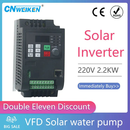 WK600D Series Solar Inverter with DC Input 0.75-2.2KW 1 Phase or 3 Phase 220V Output, Dedicated Inverter for Water Pumps VFD