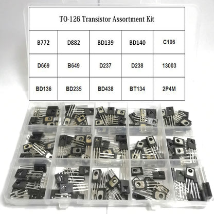 150pcs TO-126 Transistor Assortment Kit Pack B772 D882 BD139 BD140 C106 D669 B649 D237 D238 13003 BD136 BD235 BD438 BT134 2P4M
