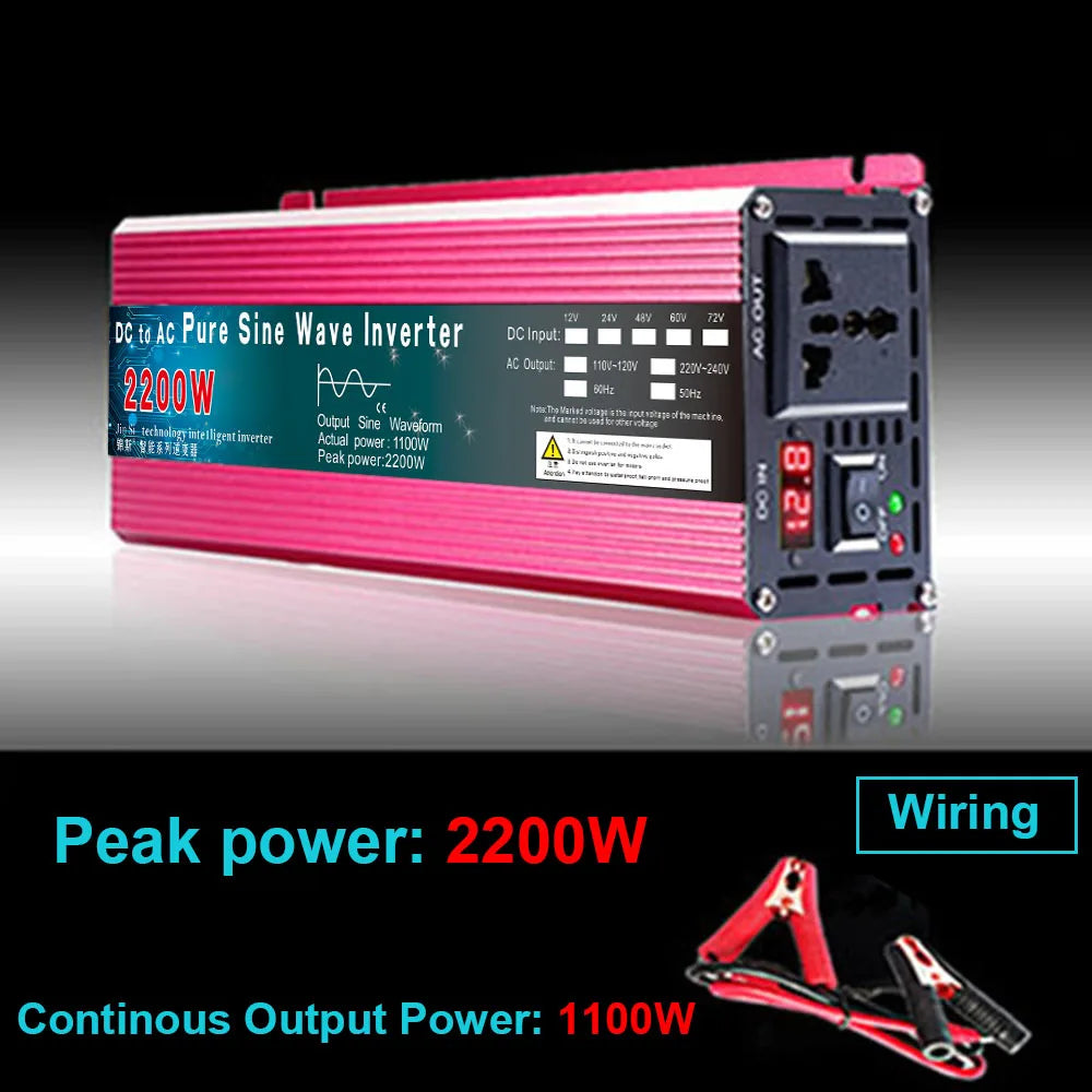 Inverter 12V 220V 1000W 2000W 3000W DC 24V 48V 60V To AC 220V Pure Sine Wave Voltage Converter Power Car Micro Inverter DIY