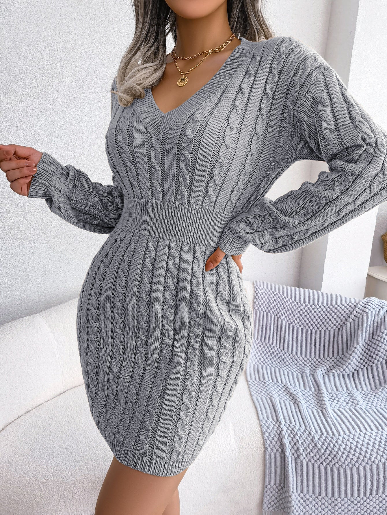 Ins Style Real Shot Autumn and Winter European and American Fashion Waist Twist Hip Dress Sweater Skirt Amazon Cross-Border Women's Clothing
