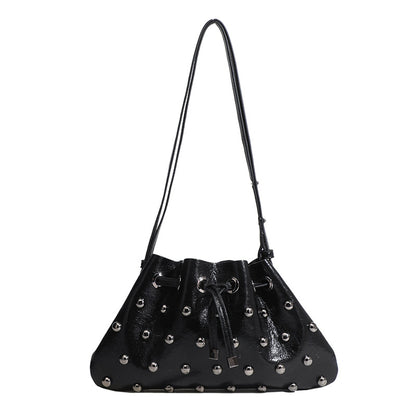 2025 New Rivet Underarm Women's Bag Cross-Border Exclusive Fashion Versatile Handheld Bucket Shoulder Tote Drawstring Bag
