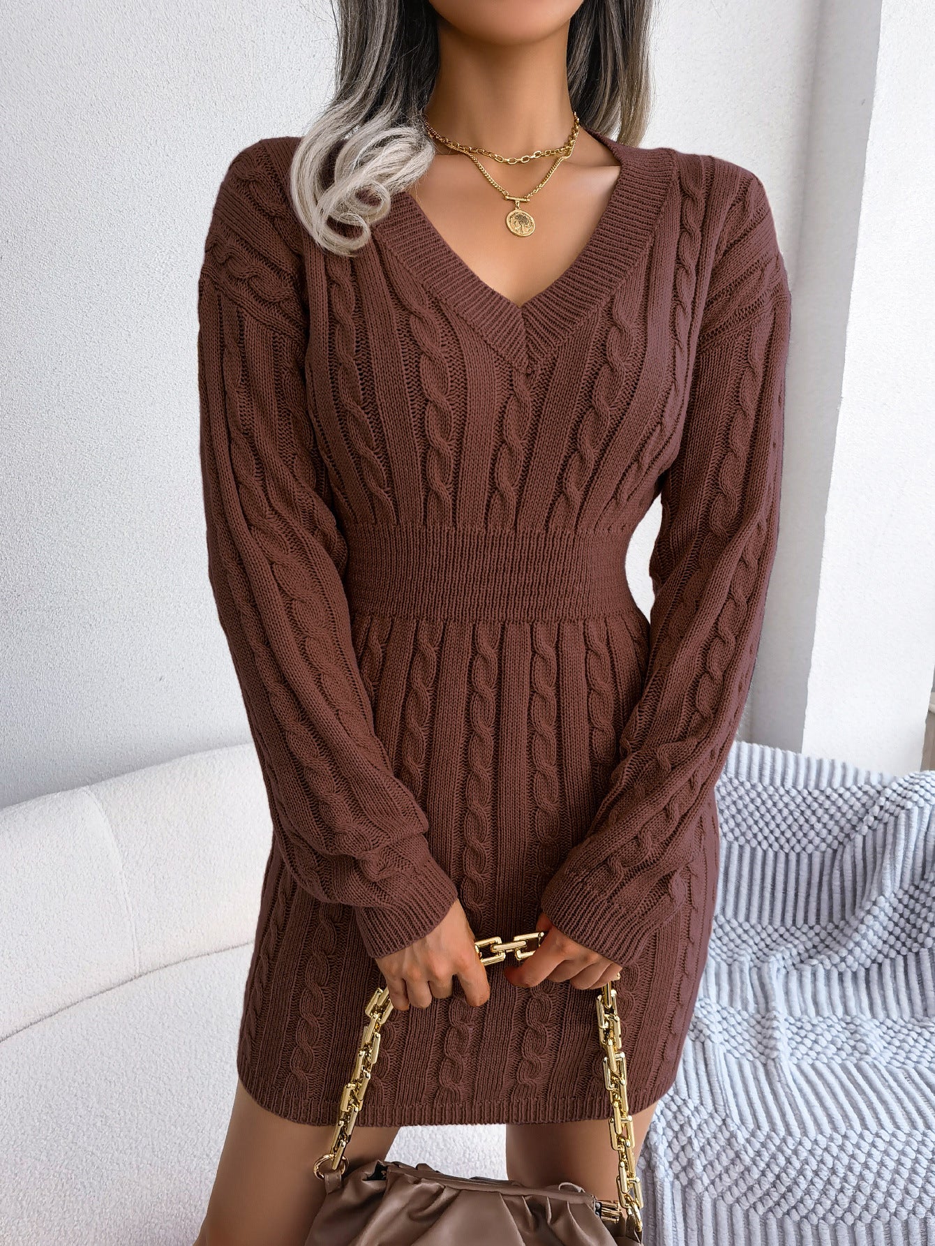 Ins Style Real Shot Autumn and Winter European and American Fashion Waist Twist Hip Dress Sweater Skirt Amazon Cross-Border Women's Clothing