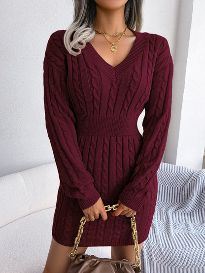 Ins Style Real Shot Autumn and Winter European and American Fashion Waist Twist Hip Dress Sweater Skirt Amazon Cross-Border Women's Clothing