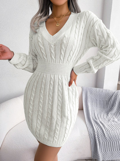 Ins Style Real Shot Autumn and Winter European and American Fashion Waist Twist Hip Dress Sweater Skirt Amazon Cross-Border Women's Clothing