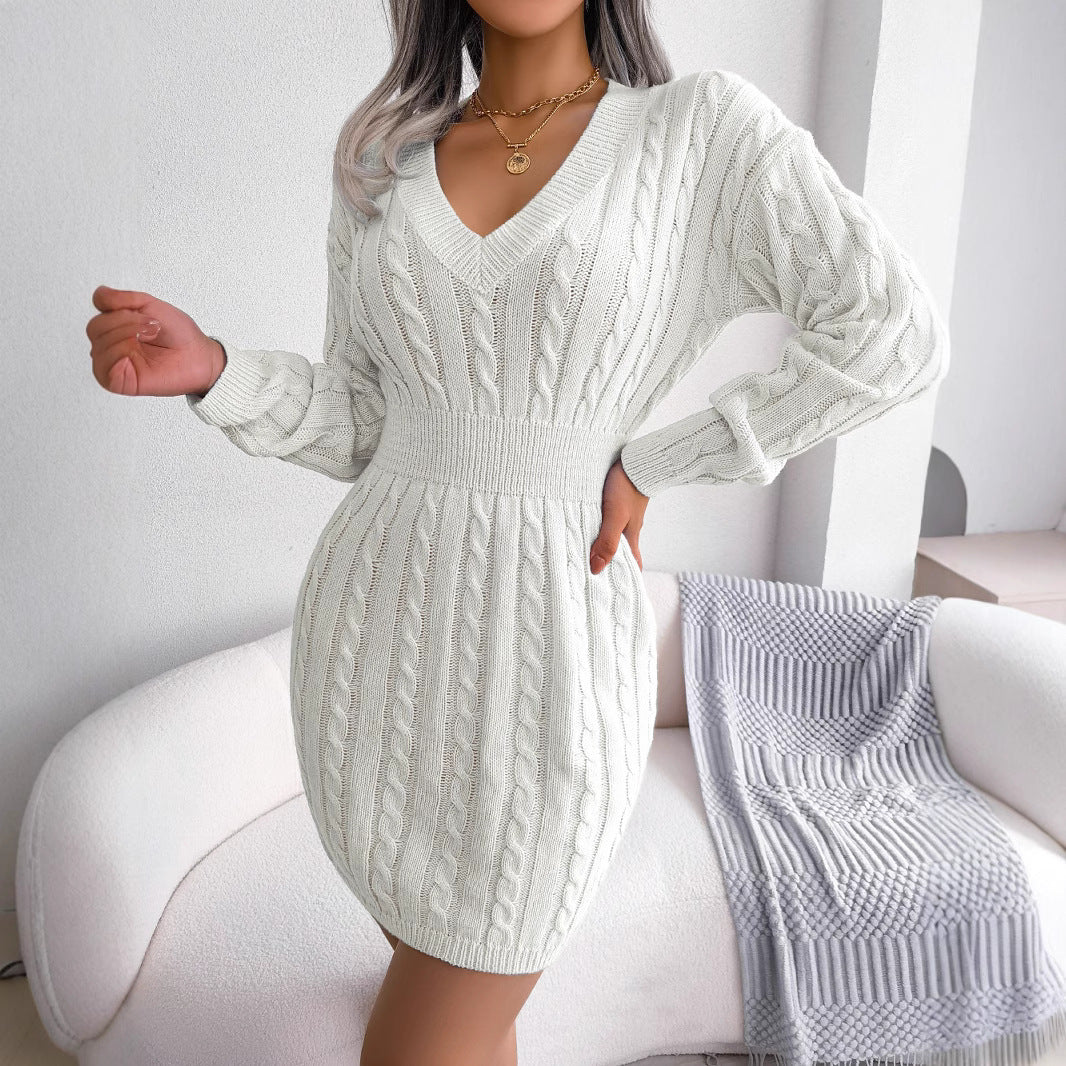 Ins Style Real Shot Autumn and Winter European and American Fashion Waist Twist Hip Dress Sweater Skirt Amazon Cross-Border Women's Clothing