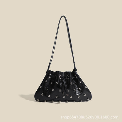 2025 New Rivet Underarm Women's Bag Cross-Border Exclusive Fashion Versatile Handheld Bucket Shoulder Tote Drawstring Bag