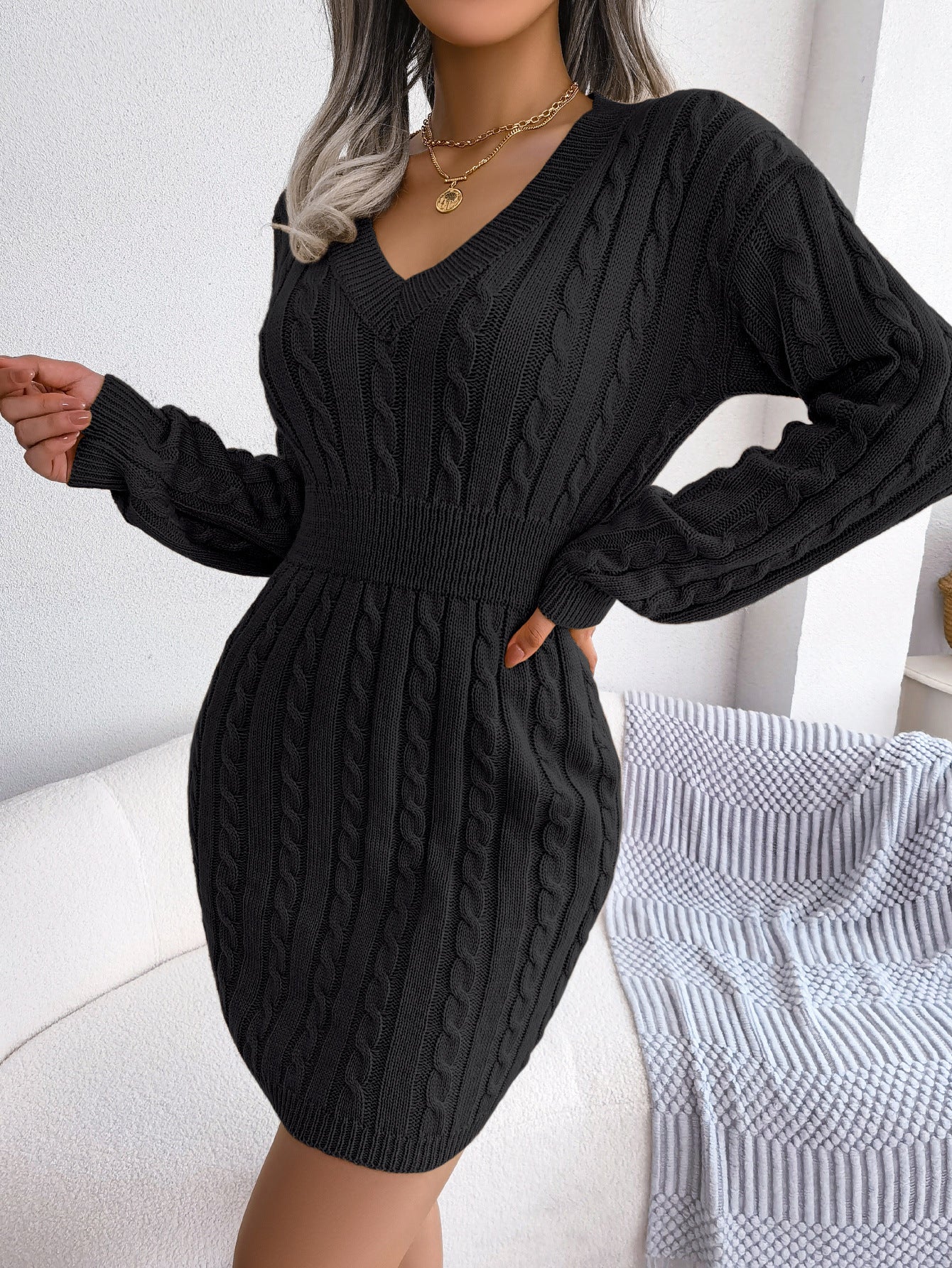 Ins Style Real Shot Autumn and Winter European and American Fashion Waist Twist Hip Dress Sweater Skirt Amazon Cross-Border Women's Clothing