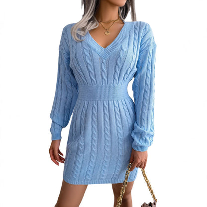 Ins Style Real Shot Autumn and Winter European and American Fashion Waist Twist Hip Dress Sweater Skirt Amazon Cross-Border Women's Clothing