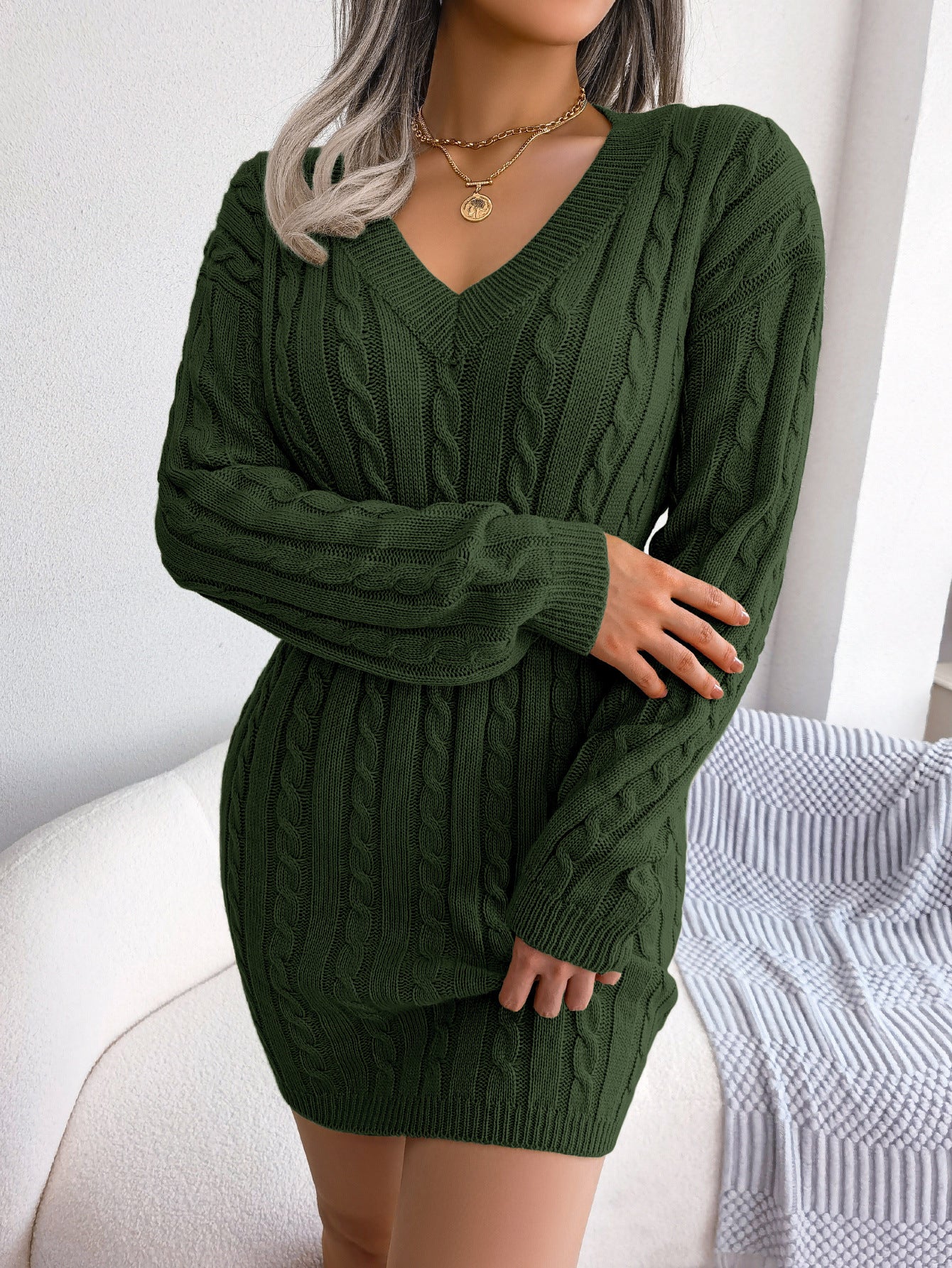 Ins Style Real Shot Autumn and Winter European and American Fashion Waist Twist Hip Dress Sweater Skirt Amazon Cross-Border Women's Clothing