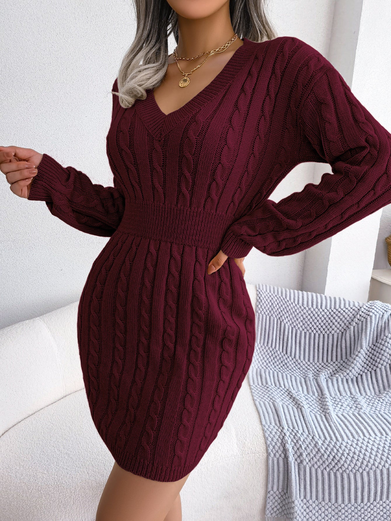 Ins Style Real Shot Autumn and Winter European and American Fashion Waist Twist Hip Dress Sweater Skirt Amazon Cross-Border Women's Clothing