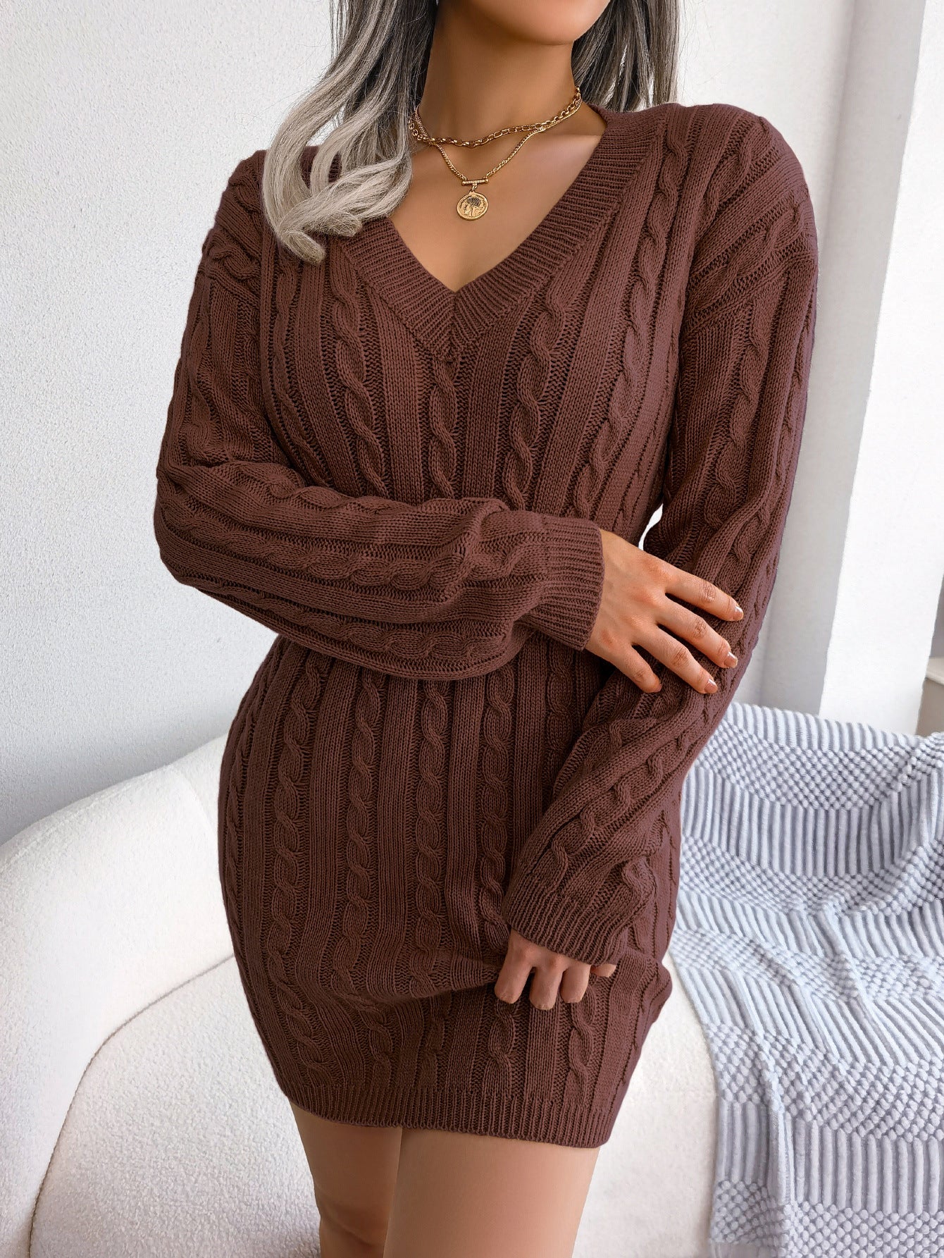 Ins Style Real Shot Autumn and Winter European and American Fashion Waist Twist Hip Dress Sweater Skirt Amazon Cross-Border Women's Clothing