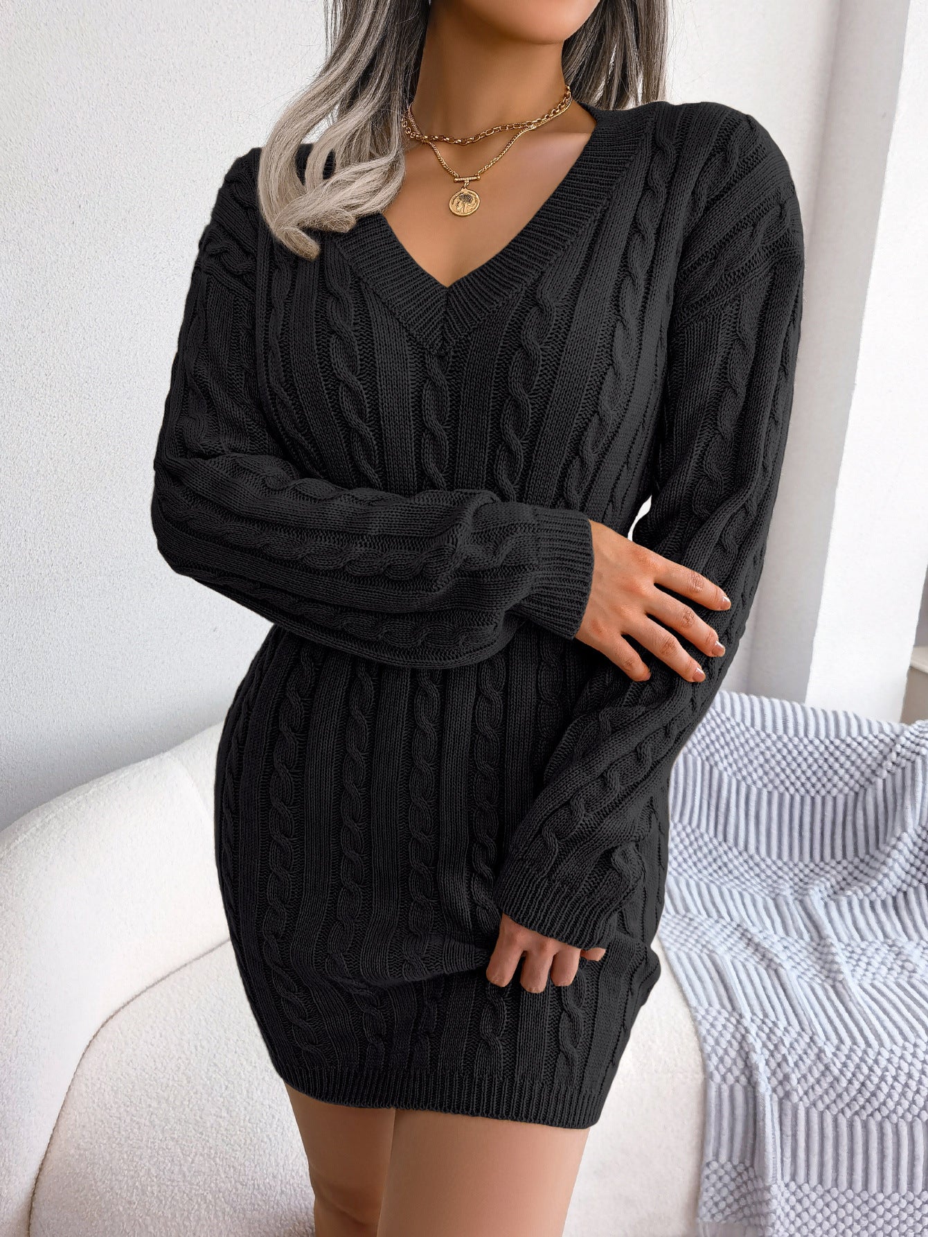 Ins Style Real Shot Autumn and Winter European and American Fashion Waist Twist Hip Dress Sweater Skirt Amazon Cross-Border Women's Clothing