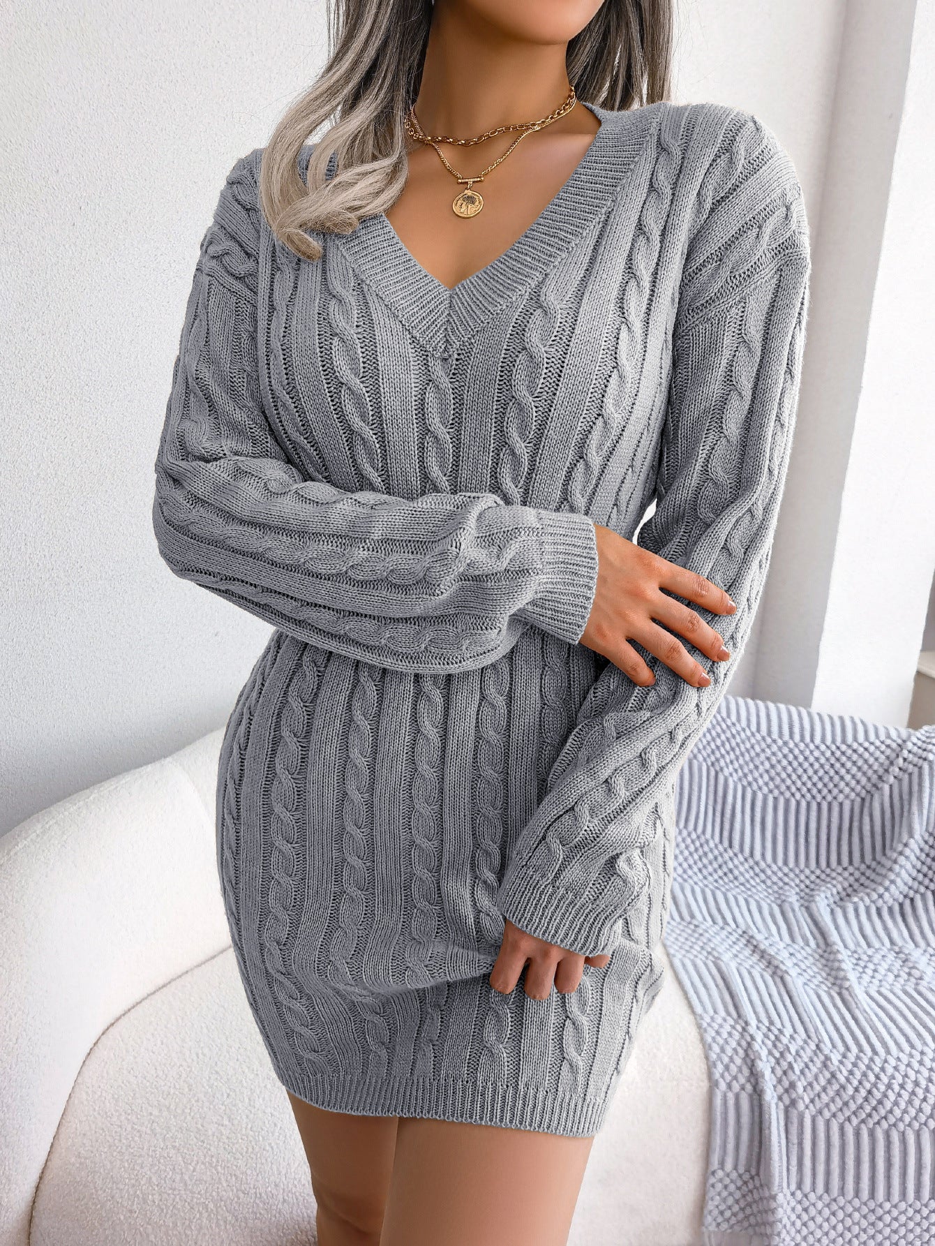 Ins Style Real Shot Autumn and Winter European and American Fashion Waist Twist Hip Dress Sweater Skirt Amazon Cross-Border Women's Clothing