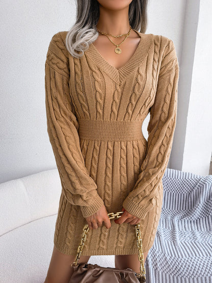 Ins Style Real Shot Autumn and Winter European and American Fashion Waist Twist Hip Dress Sweater Skirt Amazon Cross-Border Women's Clothing
