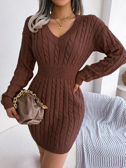 Ins Style Real Shot Autumn and Winter European and American Fashion Waist Twist Hip Dress Sweater Skirt Amazon Cross-Border Women's Clothing