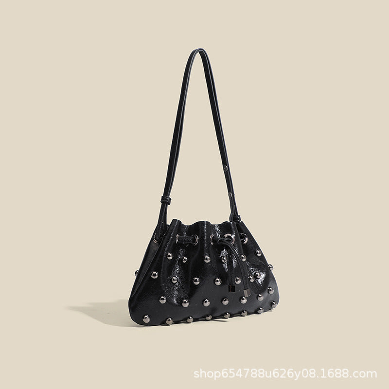 2025 New Rivet Underarm Women's Bag Cross-Border Exclusive Fashion Versatile Handheld Bucket Shoulder Tote Drawstring Bag