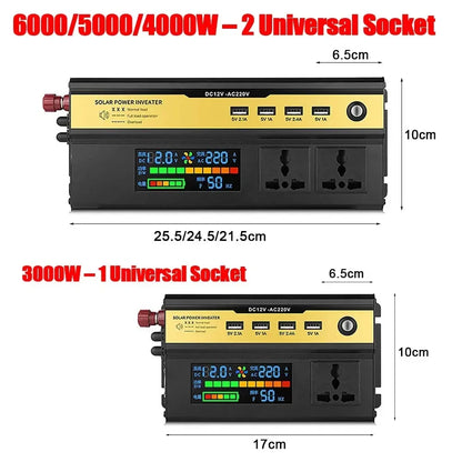 Modified Sine Wave Power Inverter 6000/5000/4000/3000W LCD Display DC 12V 24V to AC 220V Transformer Convert Charging Converter