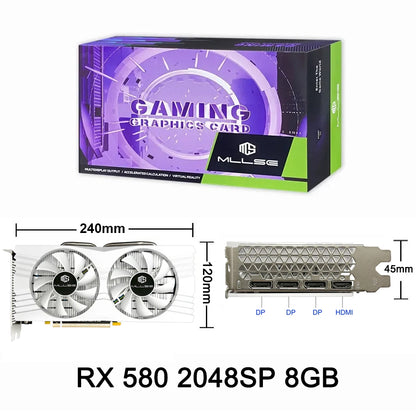MLLSE AMD Radeon RX 580 8GB Graphics Card GDDR5 256-bit PCI Express 3.0 ×16 8Pin 14 NM Gaming GPU Desktops Placa De Video Card