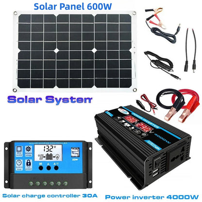 4000W Solar Inverter Kit Complete 12V to 110V/220V Solar Panel System 12V Solar Panel Battery Charge Controller Power Generation