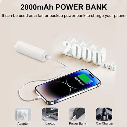Mini Portable Handheld Fan 2000mAh USB Rechargeable Folding Small Pocket Fan with Handy Power Bank Foldable Hand Fan for Outdoor