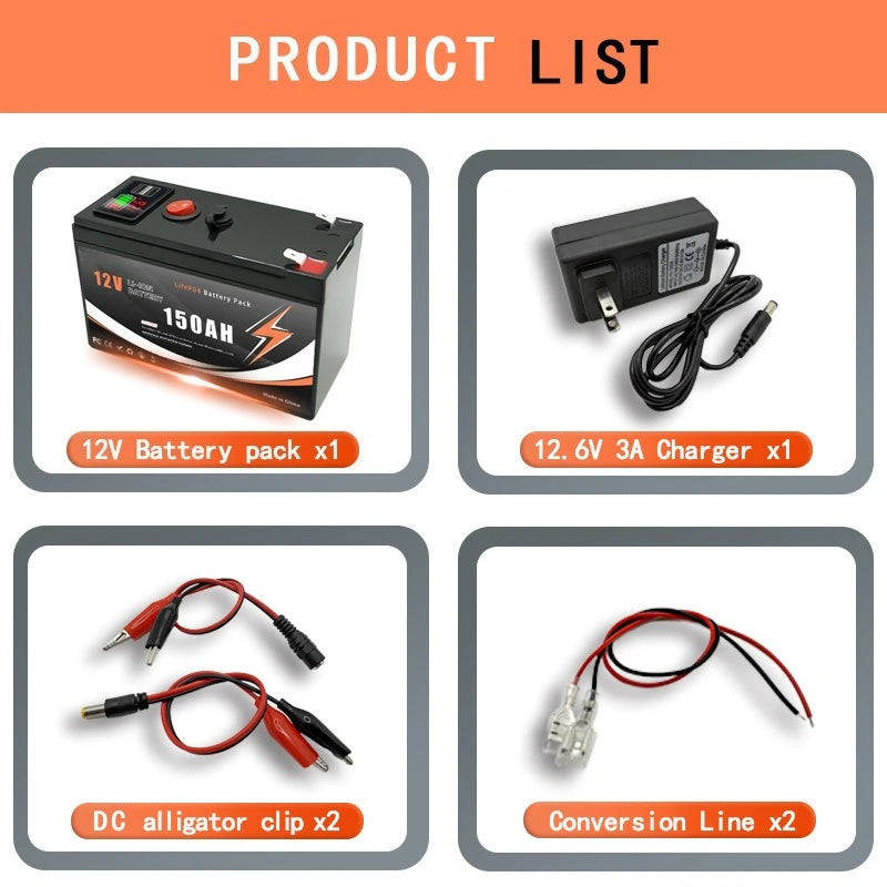 12V 60/80/100/120/150Ah Lithium-ion Battery Pack with LED Display & Dual USB Ports Built-in BMS for Home Energy Storage Battery