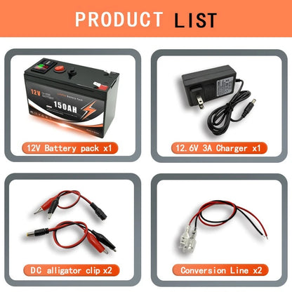 12V 60/80/100/120/150Ah Lithium-ion Battery Pack with LED Display & Dual USB Ports Built-in BMS for Home Energy Storage Battery
