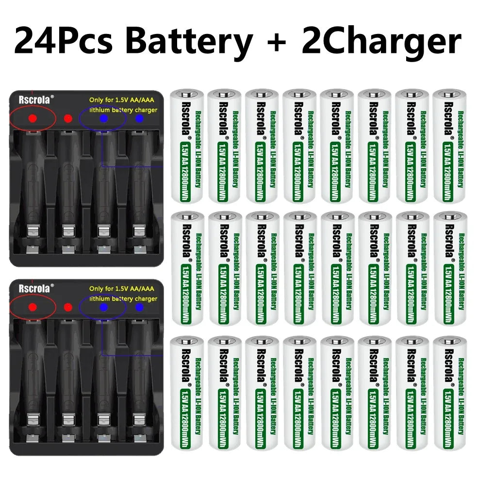 Rechargeable Lithium Battery AA 12800mWh Long-Lasting AA Rechargeable Batteries with Charger for Remote Controller Toys Doorbell