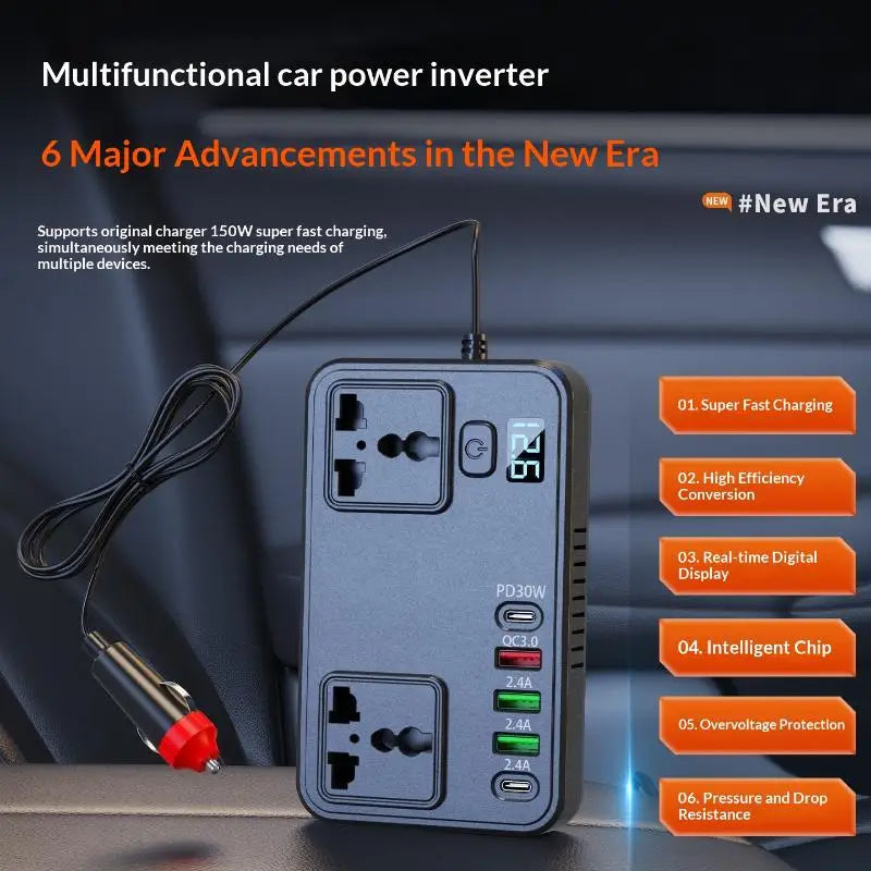 Versatile 150W DC to AC Car Power Inverter 12V 24V to 220V for Travel Appliances