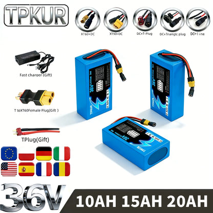 Brand New 36V 10AH 15AH 20AH Lithium Battery Pack, Suitable for 100-1500Watt Motors, with Built-in BMS for Scooters and Bicycles