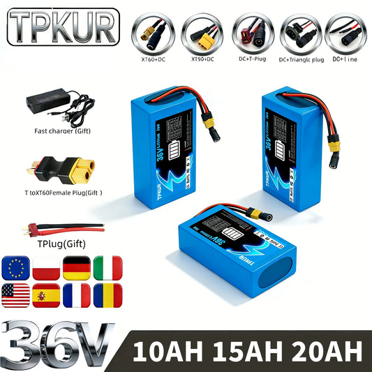 Brand New 36V 10AH 15AH 20AH Lithium Battery Pack, Suitable for 100-1500Watt Motors, with Built-in BMS for Scooters and Bicycles