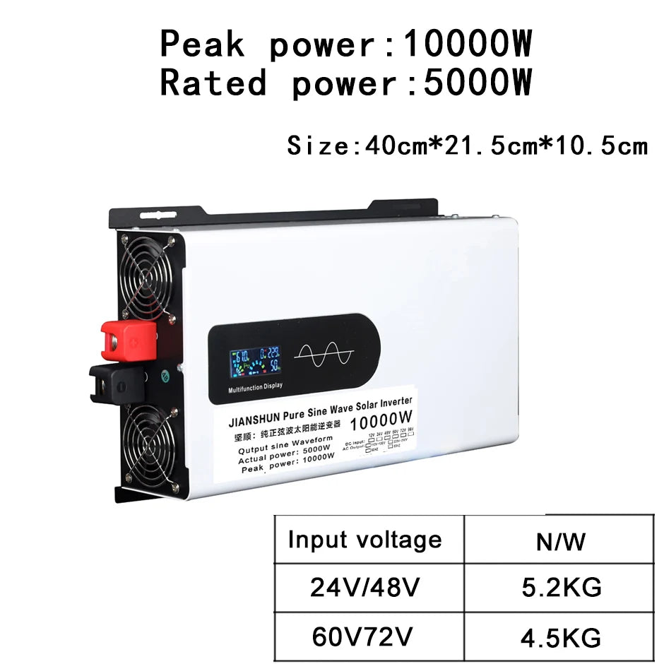 5000W 6KW 8KW 10KW 12000W Pure Sine Wave Inverter 12V/24V/48V/60V/72V/96V Power Inverter 110V 220V Solar Car Inverter Converter