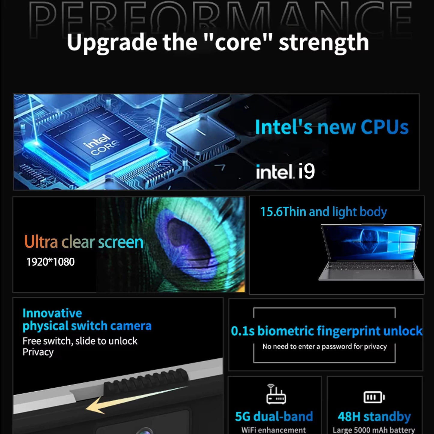 Windows 11 Pro 15.6" Ultra Slim Laptop intel Core i9-9900 16GB RAM 1/2TB SSD Fingerprint Unlock Office game Backlight Laptop