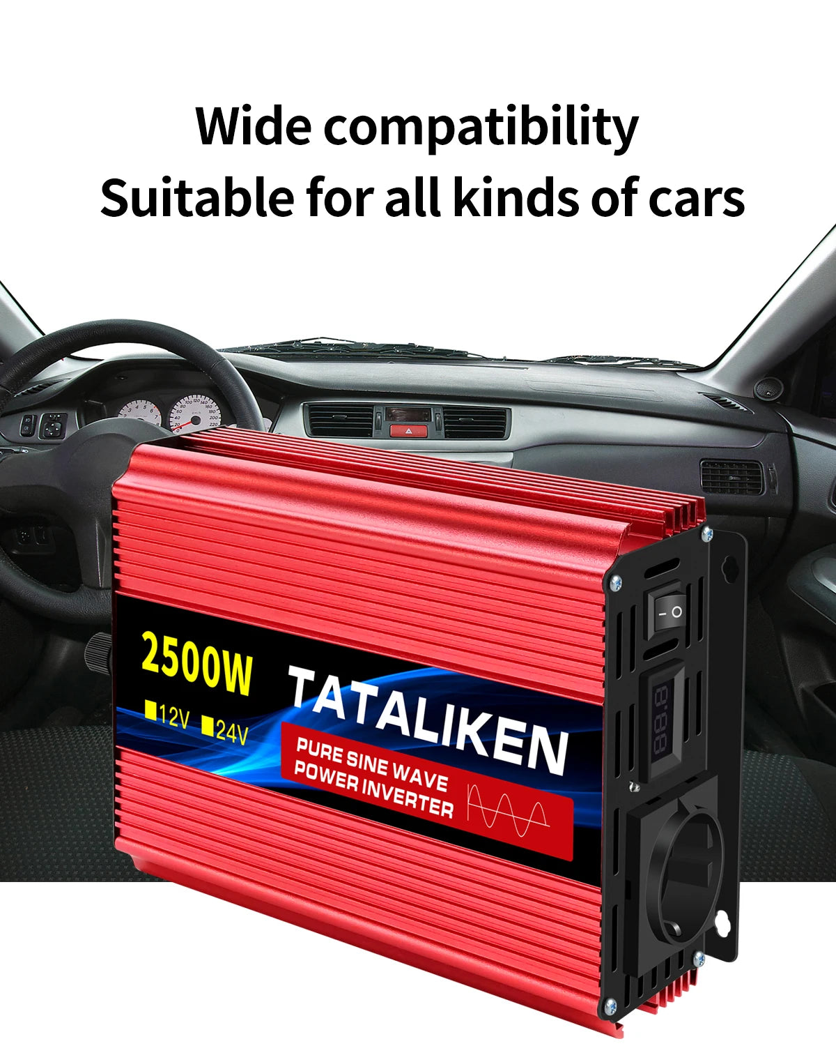 Inverter Pure Sine Wave  2500W/3500W/4500W/5000WDC 12V/24V to AC 220V 230V Voltage Transfer Converter Charging Adapter EU Socket