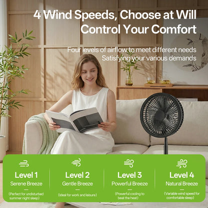 Portable Foldable Rechargeable Fan Operated USB C Small Fan With Remote Quiet Table Desk Fan Folding Standing Pedestal Fan Room
