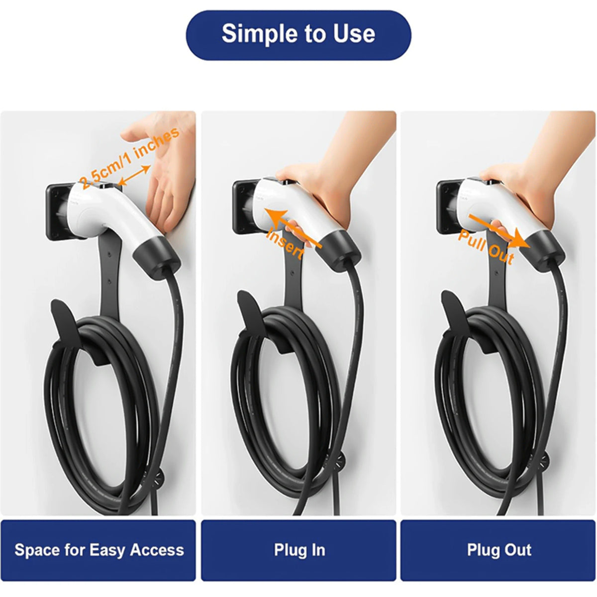 EV Charger Cable Holder Stainless Steel J1772 Charger Holder Wall Mounted Cable Organizer For EV Charging Accessories