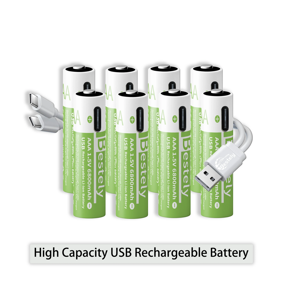 New 1.5V AA 13600mAh+AAA 6800mAh Rechargeable Lithium Batteries Long Lasting USB Li-ion Battery 2000 Cycles with USB- C Cables