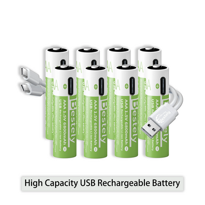 New 1.5V AA 13600mAh+AAA 6800mAh Rechargeable Lithium Batteries Long Lasting USB Li-ion Battery 2000 Cycles with USB- C Cables