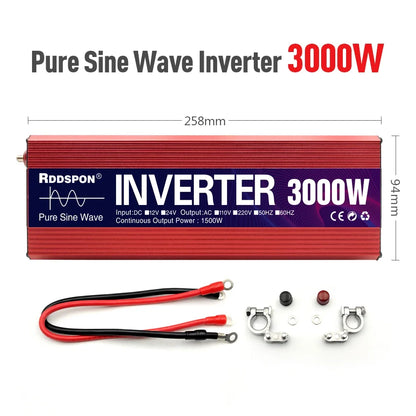 Pure Sine Wave Inverter 1000W 1600W 2200W 3000W Transformer Power  Converter Solar Inverters DC 12V To AC 110V 220V 50Hz