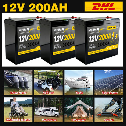 12V Rechargeable Battery Pack 200Ah , for LED lights, camping, and home backup power supply 18650 Lithium Battery +Charger