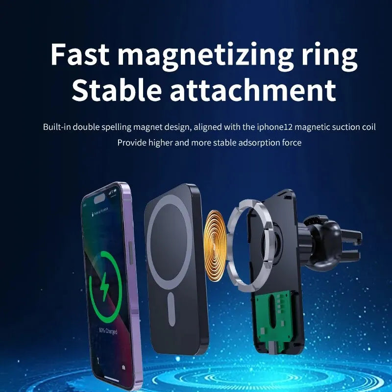 Magnetic Car Wireless Charger For iPhone 17 16 15 14 13 12 Pro Max Mini Car Phone Holder Stand Mount Fast Charging Station
